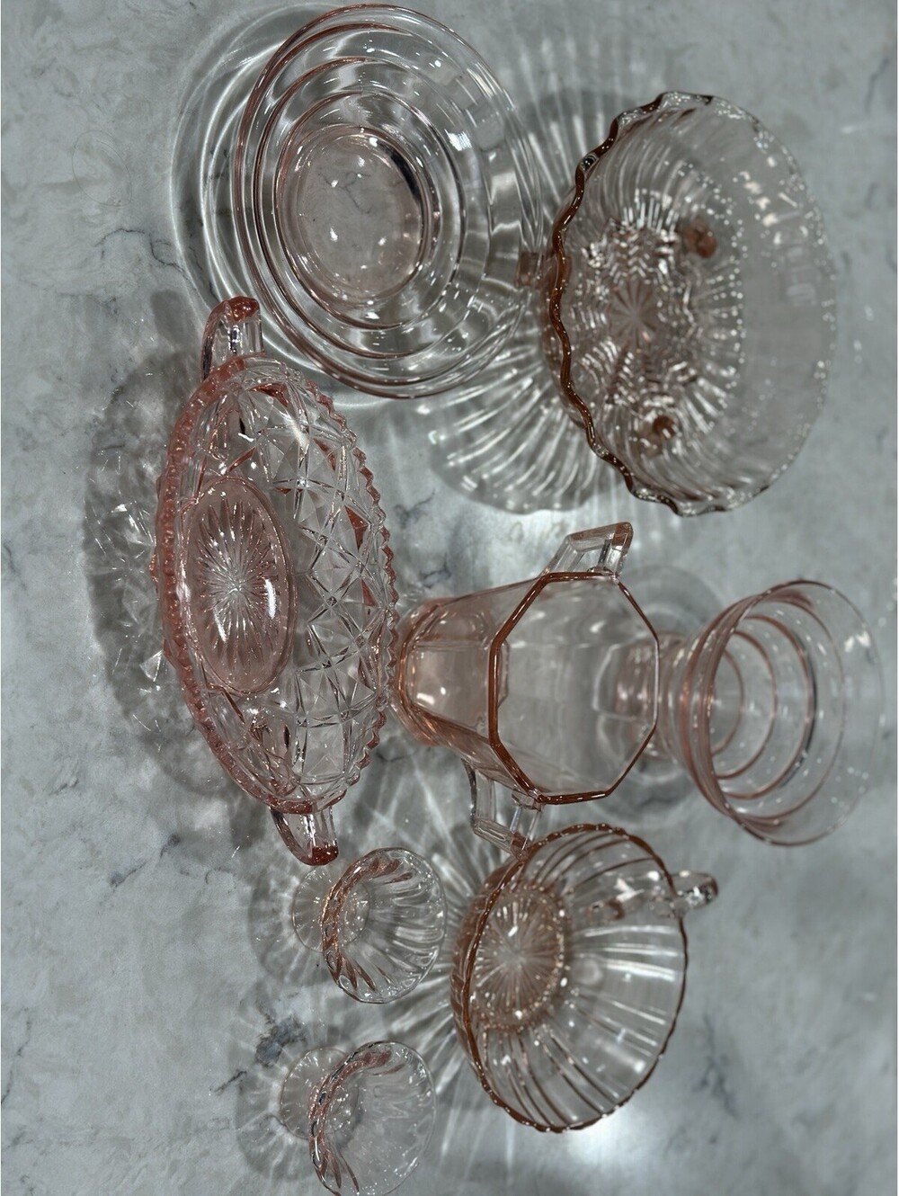 Beautiful Collectible Set Of Pink Depression Glass different makers 1920s HTF